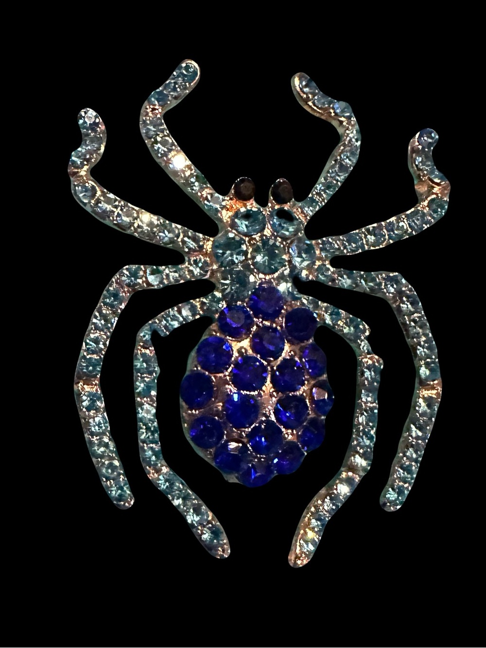 Crystal Spider Brooch - Blue and Light Blue Rhinestones